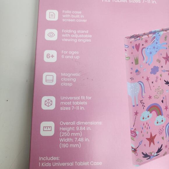 GEMS Kids Universal Pink Unicorn Themed Tablet Case Adjustable View Fits 7-11" - Picture 4 of 5
